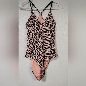 Ladies one piece swimsuit side cut out size medium Animal Print Pink